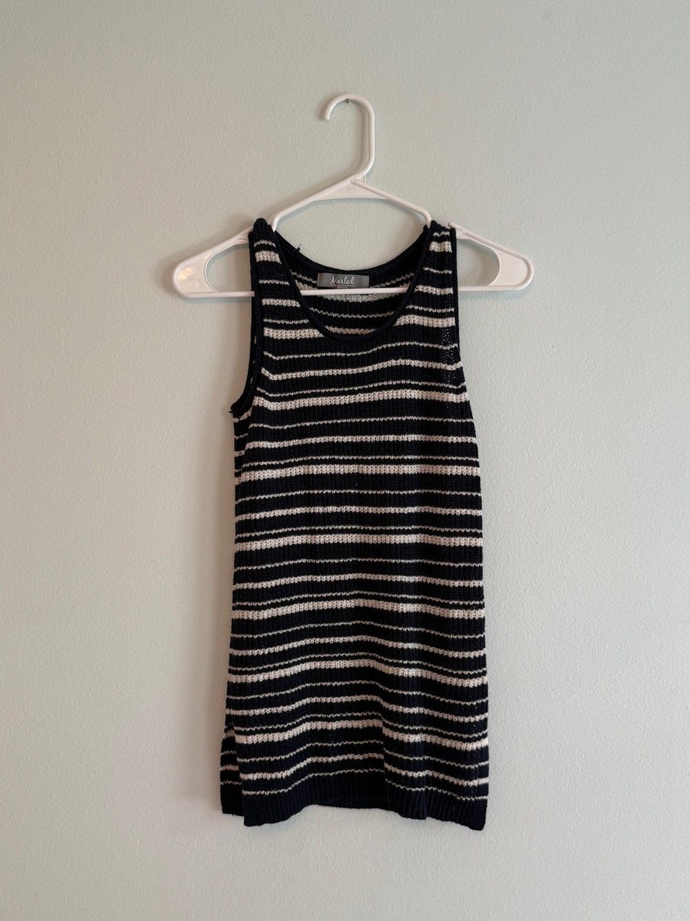 Marled Navy & White Striped Knit Tank